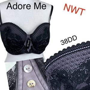 NWT Adore Me Mauve & Black Lace Bra w/ Mother of Pearl Buttons 💫Gorgeous 38DD